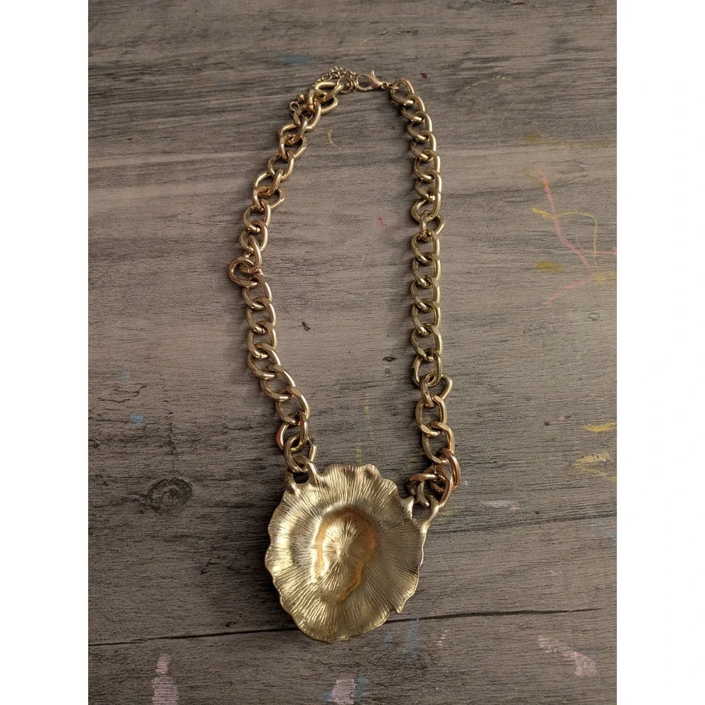 Mens Gold Tone Lion Head Pendant Curb Chain Statement Necklace Adjustable
